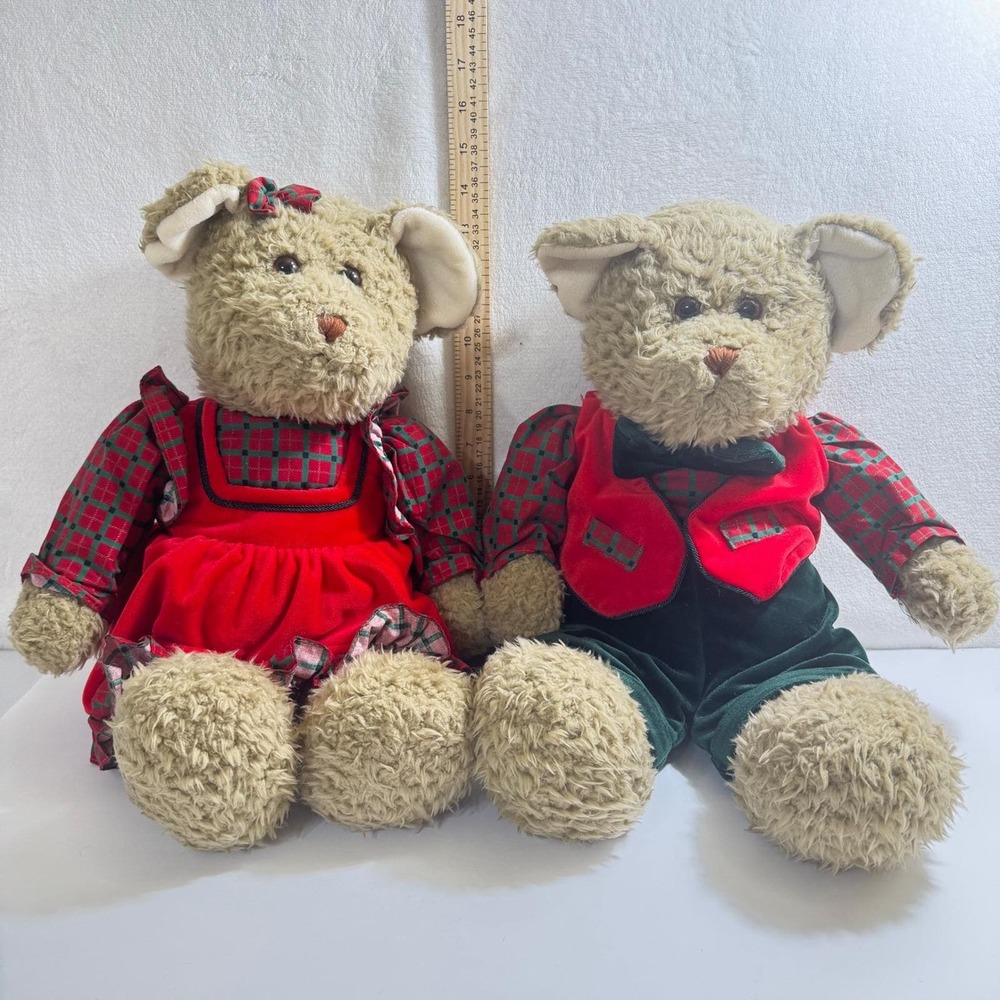 2x Vintage 1994 18" TOYS"R"US Christmas Mouse Bears‎ Christopher And Holly Dolls